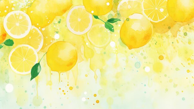 Photo fond d'aquarelle avec des tranches de citron et des éclaboussures ai generative