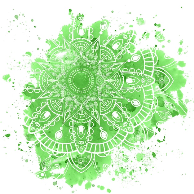 Fond aquarelle vert dessiné à la main avec mandala