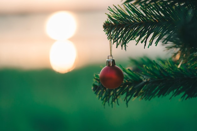 Fond d'arbre de Noël et arbre de Noël décoré sur fond flou