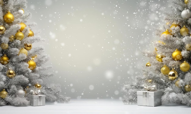 un fond d'arbre de Noël avec des flocons de neige et des branches d'arbres dans le style de jaune blanc clair
