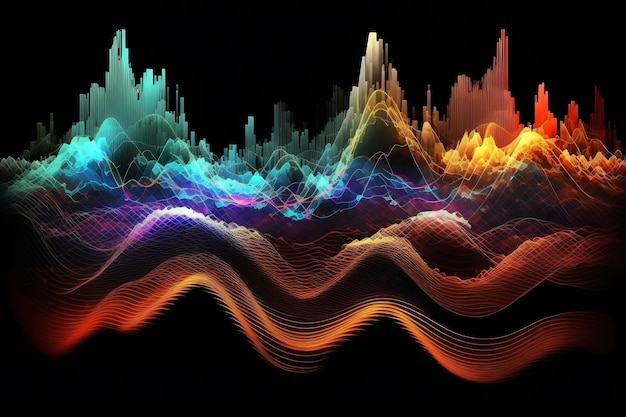 Fond arc-en-ciel d'ondes sonores d'égaliseur Réseau de neurones généré par l'IA