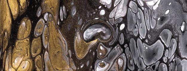 Fond d'art fluide abstrait couleurs grises et dorées Marbre liquide Peinture acrylique sur toile avec dégradé noir