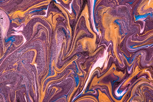 Fond d'art fluide abstrait couleurs violet foncé et or Marbre liquide Peinture acrylique sur toile avec des lignes violettes et dégradé Toile de fond à l'encre d'alcool avec motif ondulé bleu