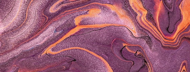 Fond d'art fluide abstrait couleurs violet foncé et orange Marbre liquide Peinture acrylique avec lignes et dégradé