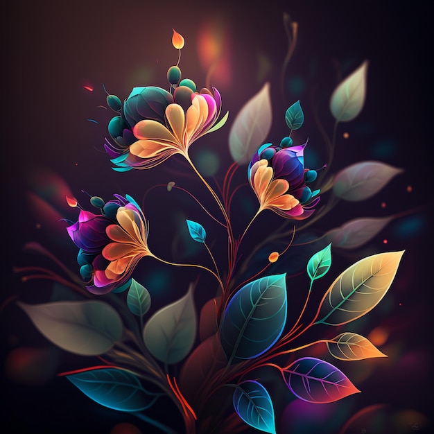 Fond d'art vibrant Conception de papier peint généré numériquement avec des fleurs Illustration florale lumineuse colorée