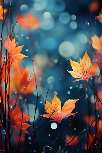 Fond d'automne coloré avec bokeh et feuilles d'automne AI génératif