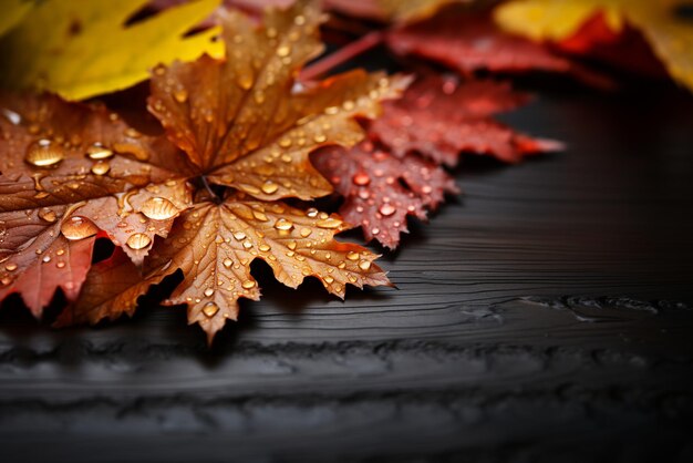 Fond d'automne de feuilles sur bois généré avec l'IA