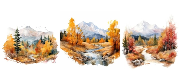 Fond automne montagne paysage aquarelle ai généré nature forêt ciel automne arbre conception fond automne montagne paysage aquarelle illustration