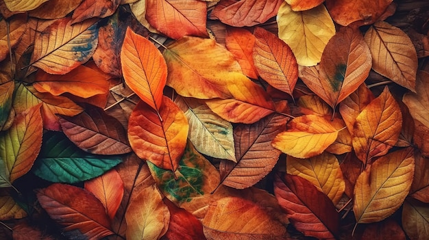 Fond d'automne avec texture de motif de feuilles orange sèches tombées sur le sol AI générative
