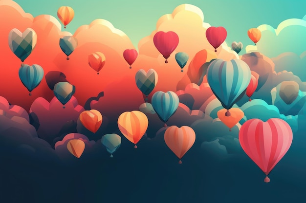 Fond avec ballons coeur générative ai