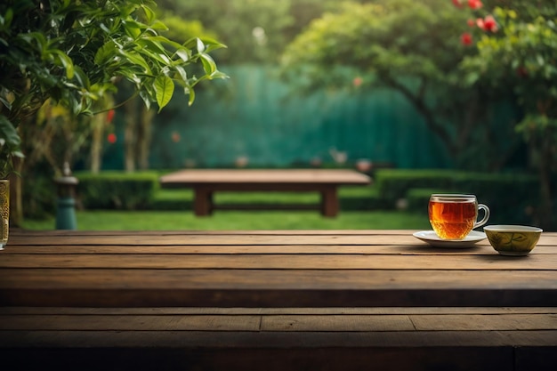 Fond de bannière de jardin de thé de dessus de table en bois vide