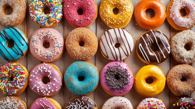 Photo fond de beignets de différentes saveurs et couleurs