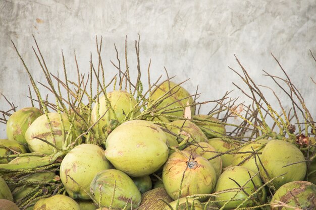 Fond de béton de pile de noix de coco