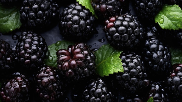 Fond de Blackeberries avec des gouttes d'eau Vue de haut en bas