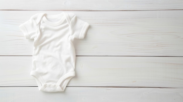 Le fond blanc en bois met en évidence la combinaison blanche en coton pour bébé