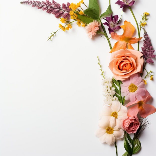 Fond blanc avec un bouquet de fleurs dessus