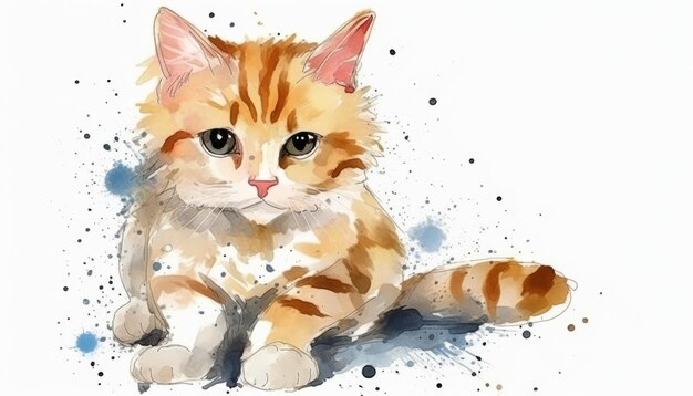 Fond blanc de chat mignon aquarelle avec ai générative