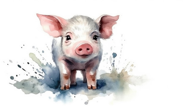 Fond blanc de cochon mignon aquarelle avec ai générative