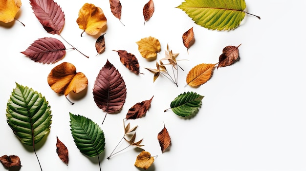 Un fond blanc avec des feuilles d'automne dessus