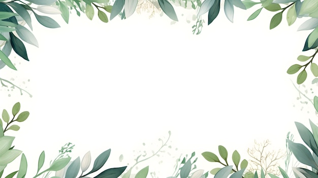 un fond blanc avec des feuilles et des branches vertes Résumé fond de feuillage couleur Jade avec