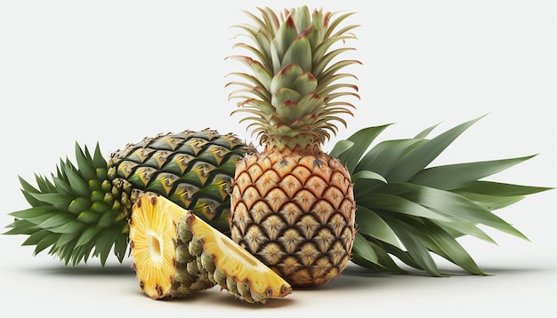 Fond blanc de fruits d'ananas mûrs frais et sains généré par l'IA