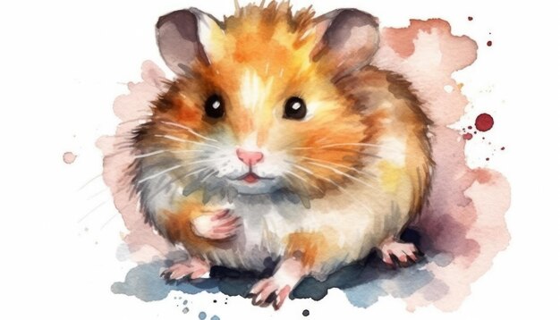 Fond blanc de hamster mignon aquarelle avec ai générative