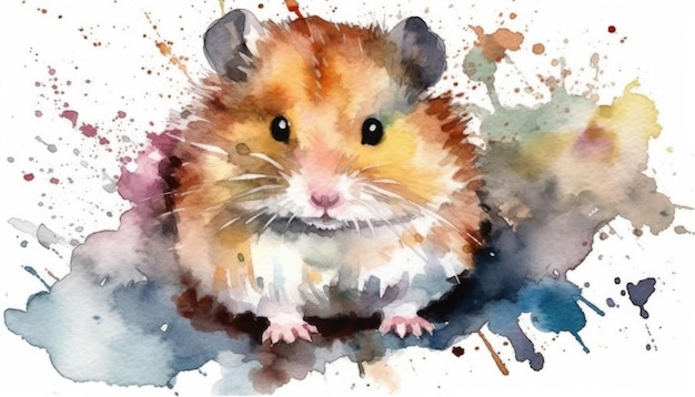 Fond blanc de hamster mignon aquarelle avec ai générative