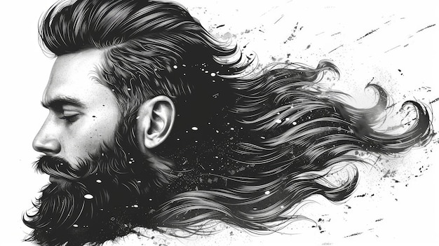 Sur un fond blanc, un logo de barbier noir représente le mot Bearded et une coupe de cheveux dessinée à la main avec une barbe