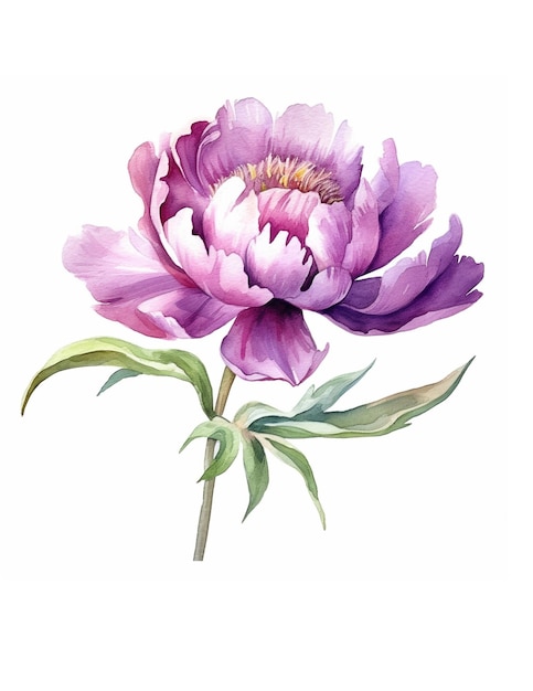 Fond blanc avec pivoine violette aquarelle et espace de copie