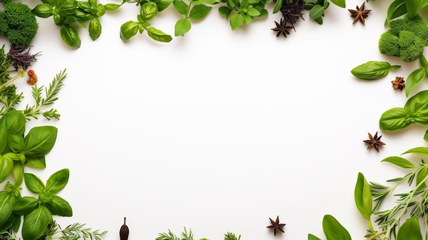 un fond blanc avec des plantes vertes et un fond blanc.