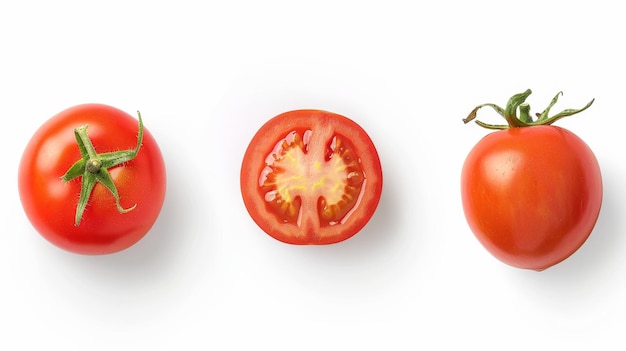 Sur fond blanc tomate en haut tomate sur le côté avec chemin de coupe