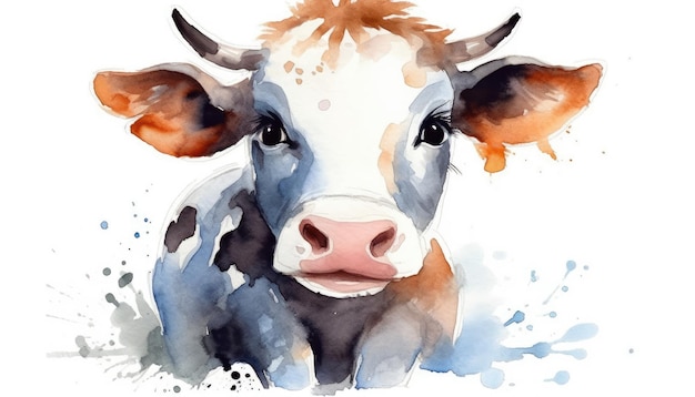 Fond blanc de vache mignonne aquarelle avec ai générative