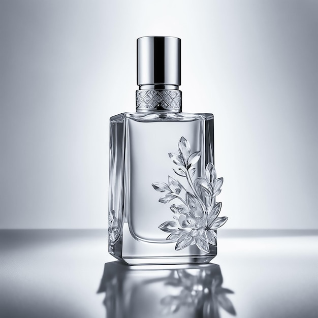 fond blanc avec vaporisateur de bouteille de parfum élégant