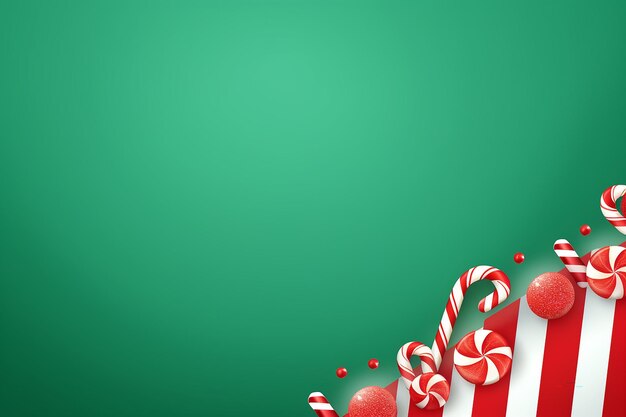 fond blanc vert avec des bonbons de Noël rouges sur le papier peint de Noël d'angle