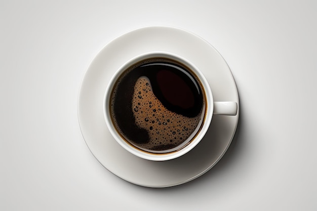 Sur un fond blanc, une vue de dessus d'une tasse de café est affichée Generative AI