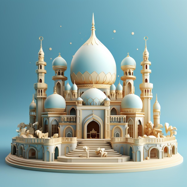 Fond bleu clair de mosquée isométrique 3D