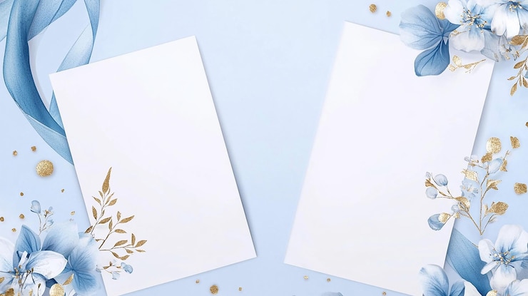 Photo un fond bleu avec du papier blanc et du papier blanc dessus