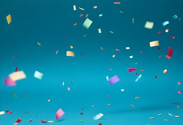 un fond bleu avec du papier coloré et le mot confetti