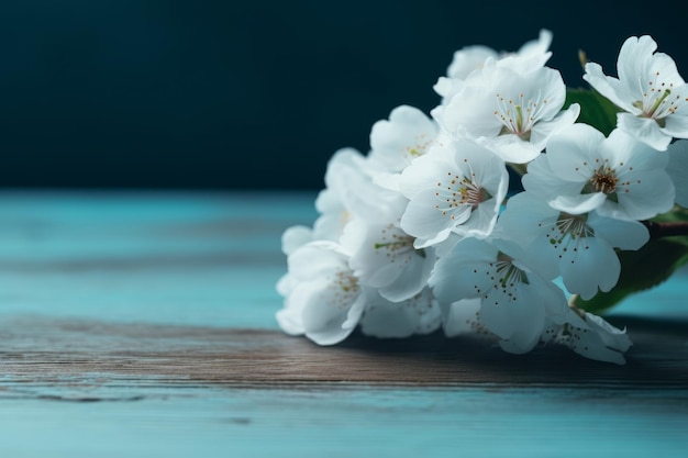 Un fond bleu avec des fleurs blanches dessus