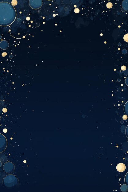 Un fond bleu foncé avec des étoiles dorées et des bulles