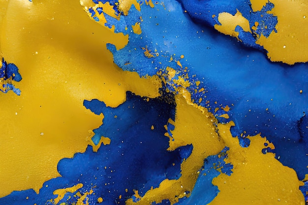 Un fond bleu et jaune avec une peinture bleue qui dit 'blue'