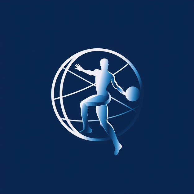 Photo un fond bleu avec un joueur de basket sur le ballon.