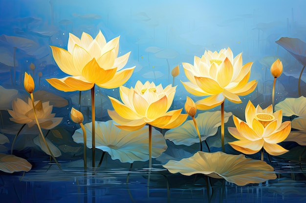 Fond bleu avec un lotus jaune