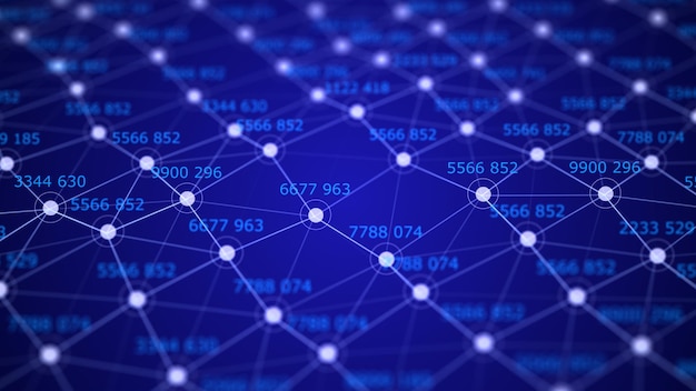 Fond bleu numérique avec des points et des lignes Visualisation de données volumineuses Structure de connexion réseau Rendu 3D