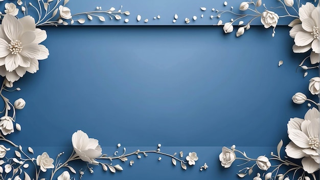 Photo fond bleu papier peint à fleurs hd avec des fleurs blanches pour le modèle de présentation