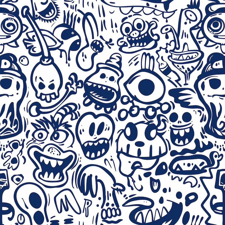 Photo un fond bleu avec des personnages de dessins animés et le mot " monstre "