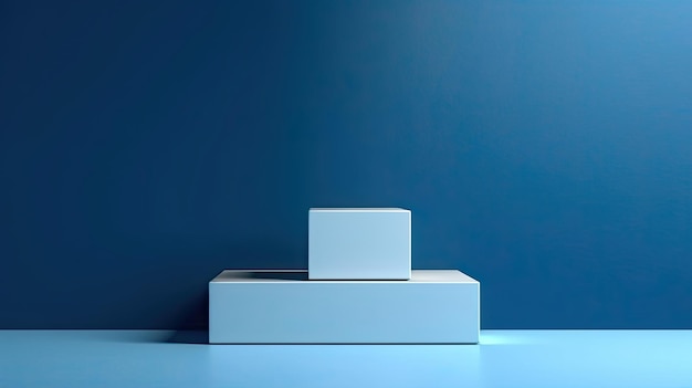 Fond bleu publicitaire pour la présentation du produit avec ombres et lumière Podium cubique vide Generative Ai