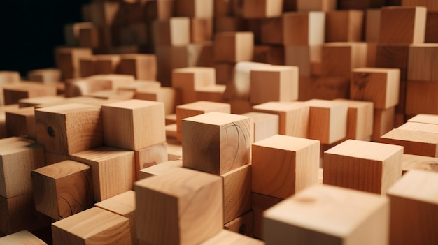 Fond de blocs de bois Modèle de cubes en bois Generative AI