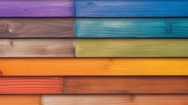 Fond en bois AI génératif avec des couleurs vives et un mur de couleur arc-en-ciel