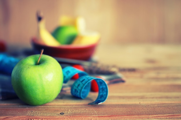 Fond en bois de centimètre de pomme de fruit de régime